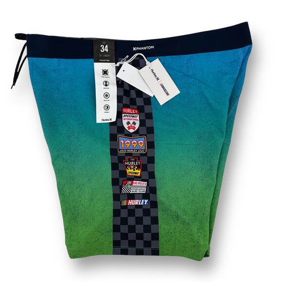 Hurley Eco Phantom NASCAR Racetrack Boardshorts Swim Trunks Sz 34 18" Outseam - Picture 2 of 6